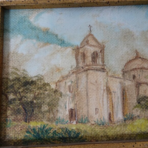 Vintage Miniature Oil Painting Landscape Church Gold Frame Signed Original - Picture 4 of 9